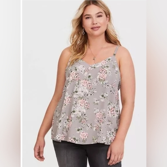 Torrid Gray Pink Floral Relaxed Camisole - Picture 1 of 11